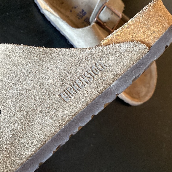 Birkenstock Arizona Soft Footbed Suede Taupe Leather Sandals with Buckles - Picture 4 of 7